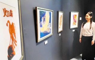 会場に展示された「火の鳥」のイラスト＝宝塚市武庫川町、市立手塚治虫記念館