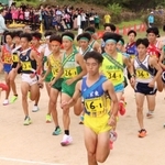 一斉に走り出す男子１区の選手たち＝西宮市の武庫川河川敷