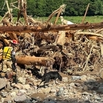 ２０２４年９月の能登半島豪雨災害の被災地で行方不明者を探すカミーノ（日本レスキュー協会提供）