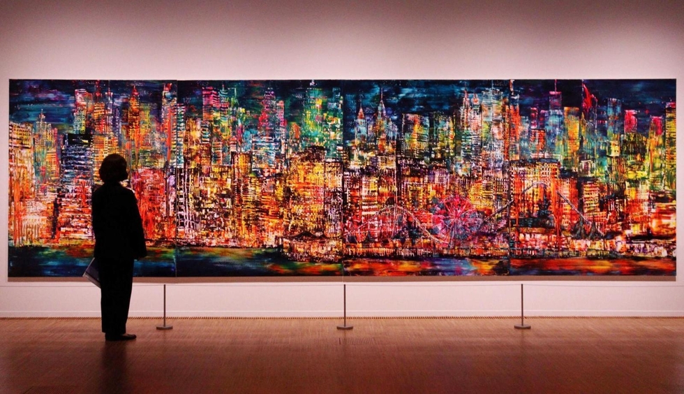 絵画NEW YORK新作新品.ランモモ 都市の夜景、幻想的に描く 宝塚出身・山崎さんが個展 ファミリー