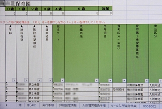 保育施設への入所判定に活用されているＡＩソフトの画面。保育施設ごとに入所内定者が自動で一覧化される（画像の一部を加工しています）