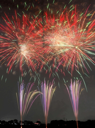 秋の夜空を彩った花火＝伊丹市の猪名川河川敷