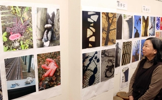 手袋などをユーモラスに写した作品が並ぶ＝西宮市今津山中町