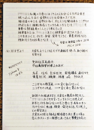 松田恵子さん（仮名）がリアルタイムで取っていた詳細なメモ