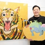 トラやフルーツを点で表現したこんどうマートさん＝芦屋市精道町