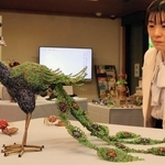 作品展の目玉のビーズで作られたクジャク＝芦屋市伊勢町