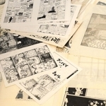 漫画や風景のイラストなど、ウルムが預かっている小島武さんの作品＝神戸市東灘区本山北町３