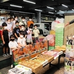 卸売会社の担当者から青果の競りの仕組みを教わる子どもたち＝神戸市東灘区深江浜町