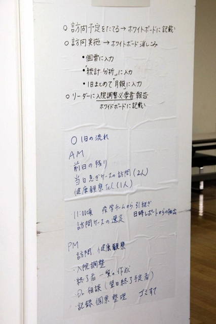 室内の柱には仕事内容が明示されていた＝姫路市坂田町