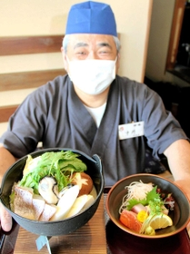 家島諸島近海で取れたカキや姫路産の野菜を生かした鍋料理＝天ぷら海鮮　神福