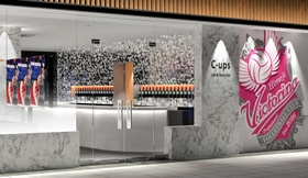 ６月中旬に開店を予定するカフェの外観イメージ。スポーツ観戦を楽しめる（ヴィクトリーナ姫路提供）