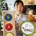幸せのアーモンドバターと姫穴子茶漬けを「姫路土産に」と話すホテルクレール日笠の山中敬子常務＝姫路市十二所前町