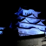 青色にライトアップされた姫路城＝姫路市本町
