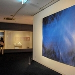 秋岡美帆さんの巨大プリント作品（右）など、２０２１年度に新たに収蔵された作品が並ぶ＝姫路市立美術館
