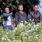 「山仲間」の（左から）米澤敏夫さん、益田孝さん、松岡秋夫さん＝姫路市白浜町