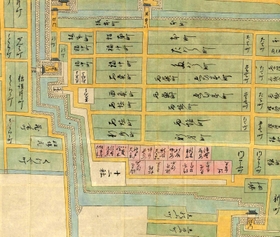 国立公文書館所蔵の「姫路城之図」。堀に沿って「志のふ町」と書かれている（宇那木隆司さん提供）