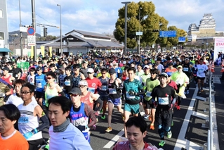 今年２月に４年ぶりに開かれた姫路城マラソン＝姫路市内