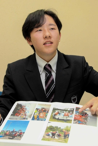 石川県七尾市でのボランティア活動を振り返る東洋大付属姫路高校の橋本聖生さん＝姫路市書写