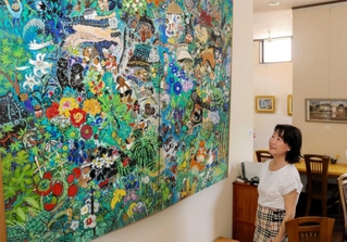 姫路のギャラリー喫茶で丸投三代吉の個展 夢前川で泳ぐ子、七夕