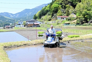 宍粟市北部で始まった田植え＝宍粟市千種町岩野辺