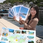 家島サイクリングＭＡＰを作製した姫路市地域おこし協力隊員の岡庭友梨さん＝姫路市家島町真浦