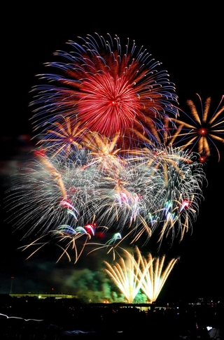 姫路の夜空を彩った花火＝姫路市飾磨区、姫路港