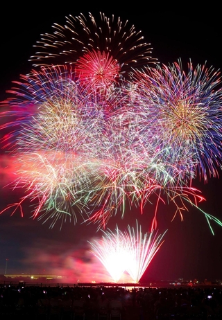 姫路の夜空を彩った花火＝姫路市飾磨区、姫路港