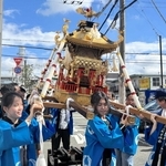 インドネシアの留学生らが地域住民と共に神輿を担ぎ、６年ぶりの巡行を支えた＝姫路市豊沢町