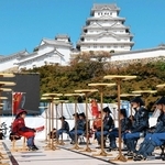 姫路城を背に人間将棋、白熱　甲冑姿の40人を駒に見立て　東軍・西軍に分かれ女流棋士対局