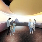 約２５０度のパノラマ映像で姫路城などを紹介する「アラウンドシアター」のイメージ図（姫路市提供）