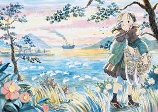 展示されるカラー原画「この世界の片隅に」２００７年（（ｃ）こうの史代／コアミックス）