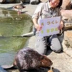 ツクシ形のサツマイモが乗ったケーキを食べた双子の母のラン＝姫路セントラルパーク（提供）