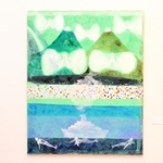 神戸の山と街、海を描いた「風街ヘブン」（中央）＝岡之山美術館