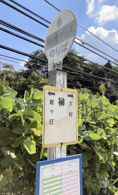 踏切から約５メートルの位置にある榊バス停＝小野市樫山町
