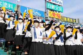 社高校の猛攻に盛り上がる応援スタンド＝甲子園球場