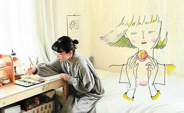 映画「コットンダイアリー」に登場する尾松琴音さんと自筆のイラスト（（ｃ）ｏｍａｔｓｕ　ｋｏｔｏｎｅ）