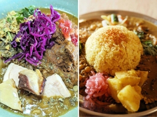 「アララギ」のカレー（右）と「スパイス食堂みろく」のカレー