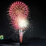 夜空を彩った花火＝加西市役所から望む