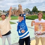 音祭を待ちわびる（左から）ミヤシーさん、８０８さん、入鹿さん＝ひまわりの丘公園