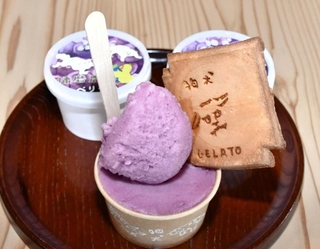 マスカット・ベリーＡを生かした氷菓「ソルベ」＝加西市田谷町、狛犬ジェラート