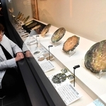 鳳凰の文様がある古代中国鏡が並ぶ＝古代鏡展示館