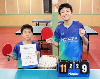 全国大会出場を決めた吉田楓将さん（右）と翔将さん＝吉田卓球場
