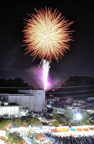 フィナーレで打ち上げられた花火＝いずれも加西市役所