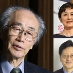 左は経済評論家・ジャーナリスト内橋克人氏。シンポに登壇する元キャスター国谷裕子氏（右上）と東大名誉教授の神野直彦氏（右下）