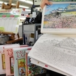 ナガサワ文具センター本店が設けた塗り絵関連のコーナー。さまざまな種類の色鉛筆などが並ぶ＝神戸市中央区三宮町１