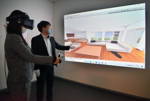 顧客が決めた仕様を３Ｄ映像で確認できるＶＲルームを備えたアイ工務店の住宅展示施設＝神戸市中央区東川崎町１、ハウジングデザインセンター神戸