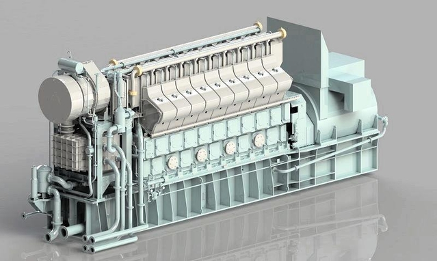 水素混焼技術を搭載した大型のガスエンジンの完成予想イメージ（川崎重工業提供）