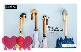 不安定な場所で寝る「猫あるある」を傘の目印に採用した商品の広告（フェリシモ提供）