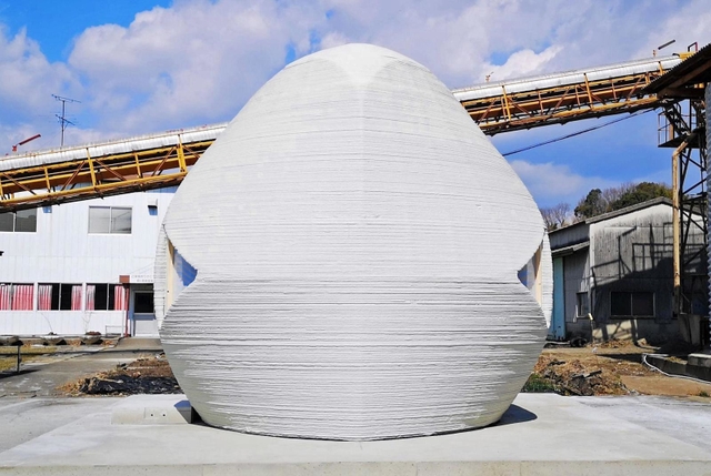 セレンディクスが手がける３Ｄプリンター住宅。これから年明けにかけて国内６カ所に設置される＝愛知県小牧市（同社提供）