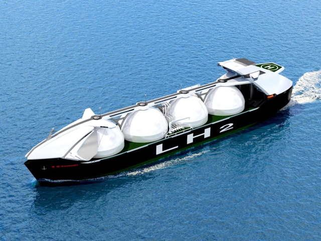 川崎重工業の水素燃料エンジンが搭載される大型液化水素運搬船のイメージ図（川重提供）